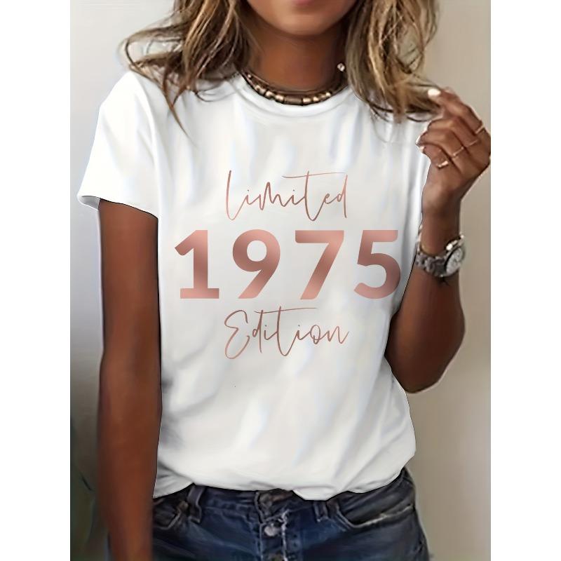 

European Size Casual Short-Sleeve Crew Neck T-Shirt for Women, Featuring a Limited Edition Print for a 70Th Birthday Celebration in 1975 4XL