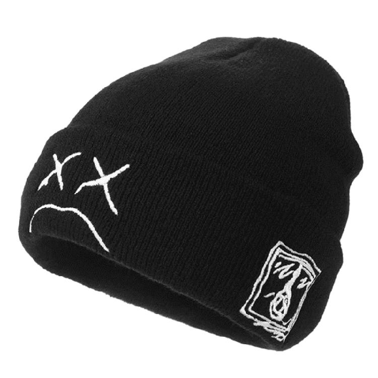 Fashion Sad Face Expression Knitted Hat Funny Embroidered Beanie Knit Winter Hat