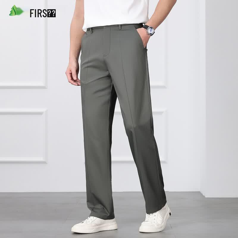 FIRS Men's Silk Blend Summer Casual Straight-Leg Pants