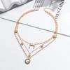 Multi Layer Gold Color Metal Necklace Vintage Love Heart Crystal Necklace Alloy Moon & Crystal Necklace for Women and Girls