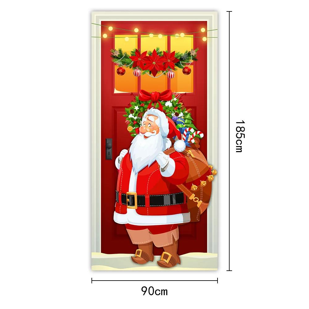 Christmas Outdoor Decoration 2025 Santa Clause Elf Puppies Door Hanging Cloth Background Cloth Party Decors Tapestry Door Cover