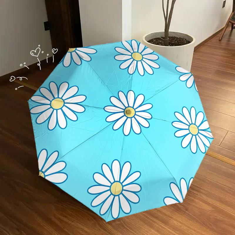 1pc Daisy Blue Themed High-quality Umbrella,Automatic Opening and Closing Umbrella,Multi-functional Umbrella G0811044
