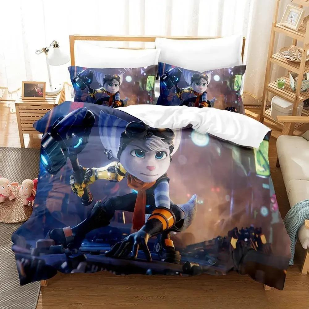 

Гра Персоналіті Аніме Ратчет Кленк Ріфт Апарт Постільна Білизна Мультяшний трикомпонентний набір Дорослий Дитяча Спальня Підковдра Набори 3D Каваї US Twin 173x218cm