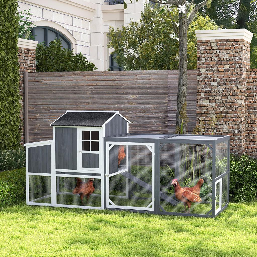 Pollaio con Recinto per 3-4 Galline, Nido a 3 Scomparti, Superficie 1,9 m², Legno di Abete, Grigio