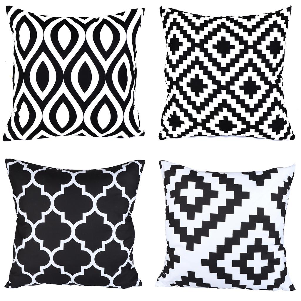 4Pack Black White Geometric Pillow Covers 18X18 Inches Simple Black White Geomet