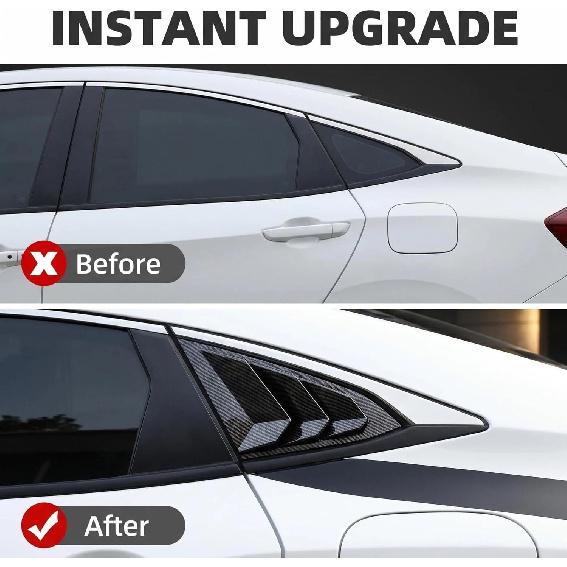 Rear Side Window Louvers for 10th Gen Civic Sedan, Compatible with Honda Civic 2016-2021 Accessories, Car Exterior Rear Side Window Louvers Air Vent