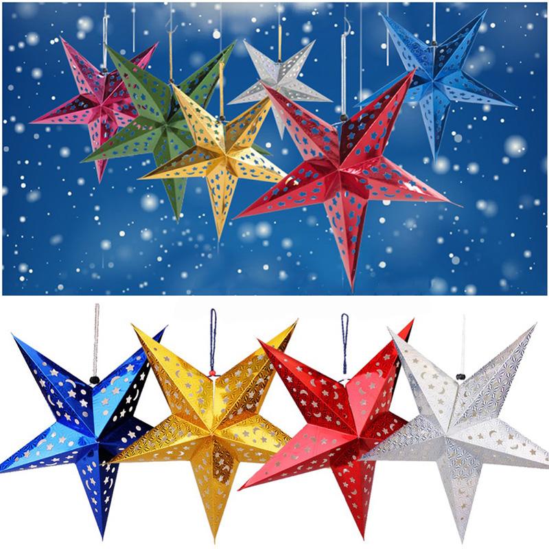 Christmas Decoration Supplies Hollowed Out Five-Pointed Star Festival Shopping Mall Shop Scene Layout Three-Dimensional Star Hanging Ornaments