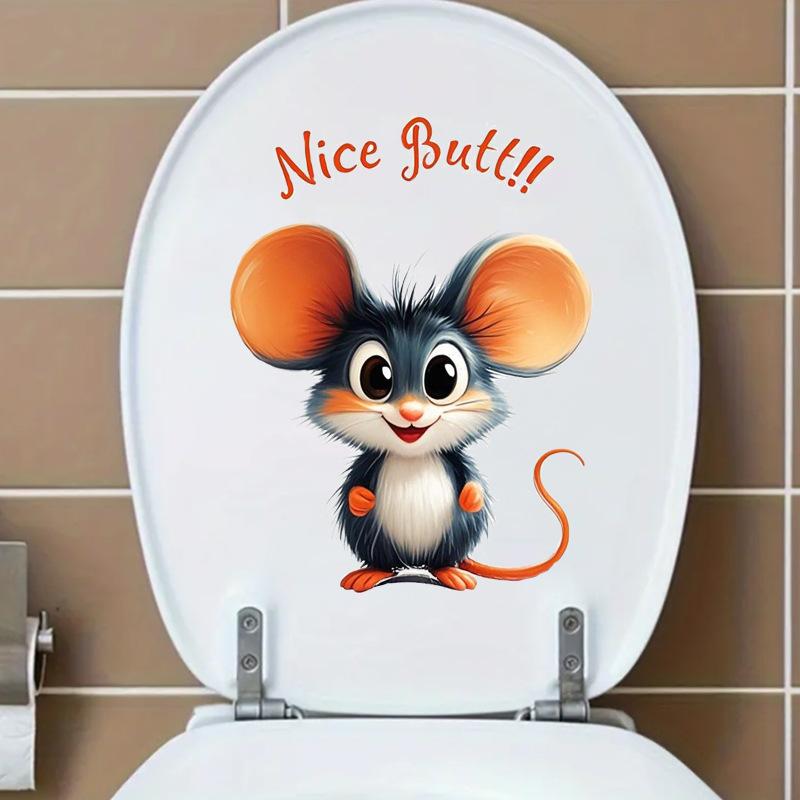 Self-adhesive Waterproof Toilet Stickers Cute Cartoon Mouse for Bathroom Toilet Seat Decor