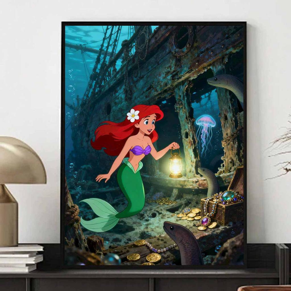Disney Diamond Art Painting Kit Ariel's Treasures 5D Diamond Painting Dot Art Home Wall Decor