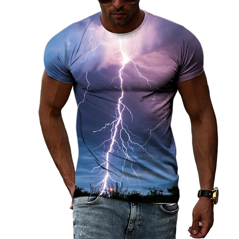 Summer New Fashion Lightning Graphic T Shirts For Men Casual 3D Natural Climate Print T-shirts Personality Cool Blouse T-shirts