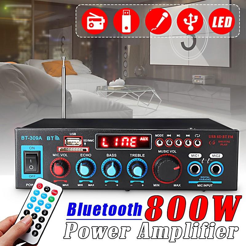 2.0 Channel 220V 800W Black Bluetooth Amplifier with Remote Control Stereo Surround Amplifier