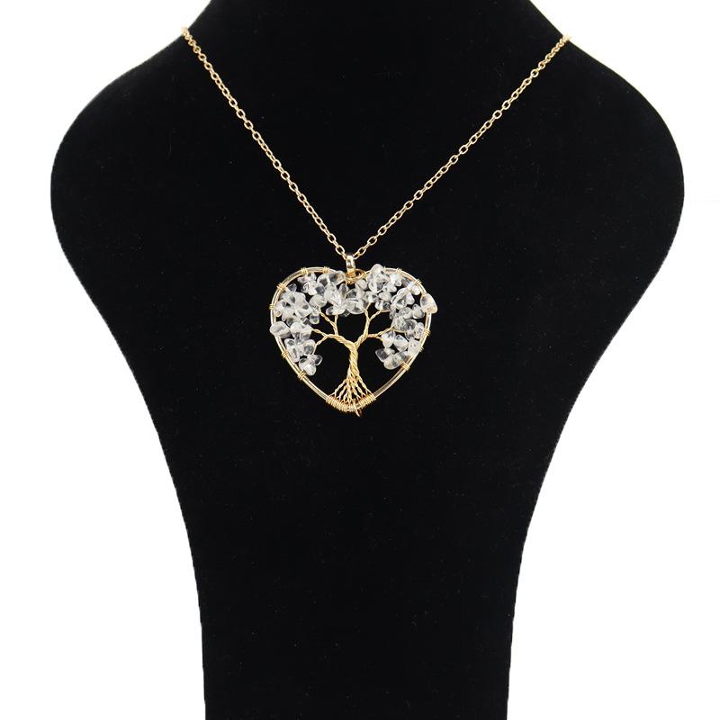 Color-Preserving Gold Hand-Wound Crystal Gravel Peach Heart Tree Of Life Necklace Heart-Shaped Pendant N55