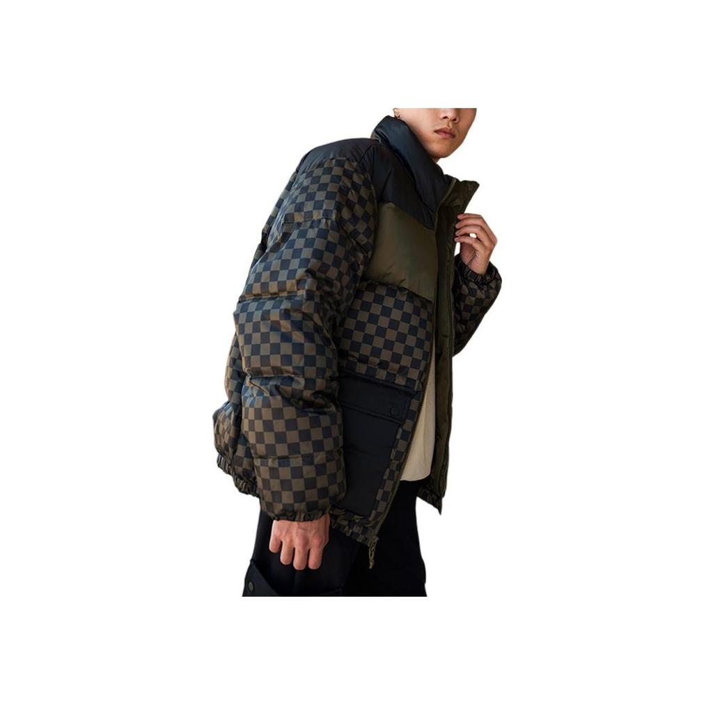 Vans FW22 Logo Print Grid Oversized Pocket Zipper Down Jacket Unisex Outerwear Green Checkered VN00090SBSZ
