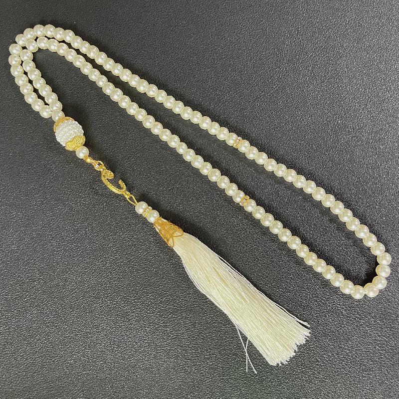 99 Glass Imitation Pearl Tassel Prayer Beads Bracelet Charms, Middle Eastern Design, 6mm Size