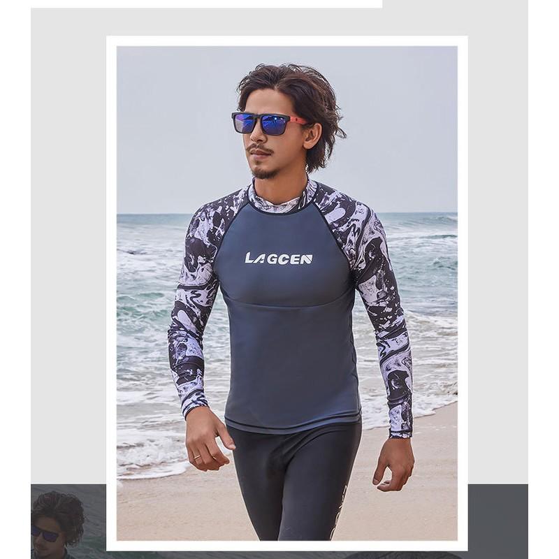 Mens Long Sleeve Rash Guard UPF 50 Quick Dry Swim Shirt Snorkeling Surfing Diving Water Sports