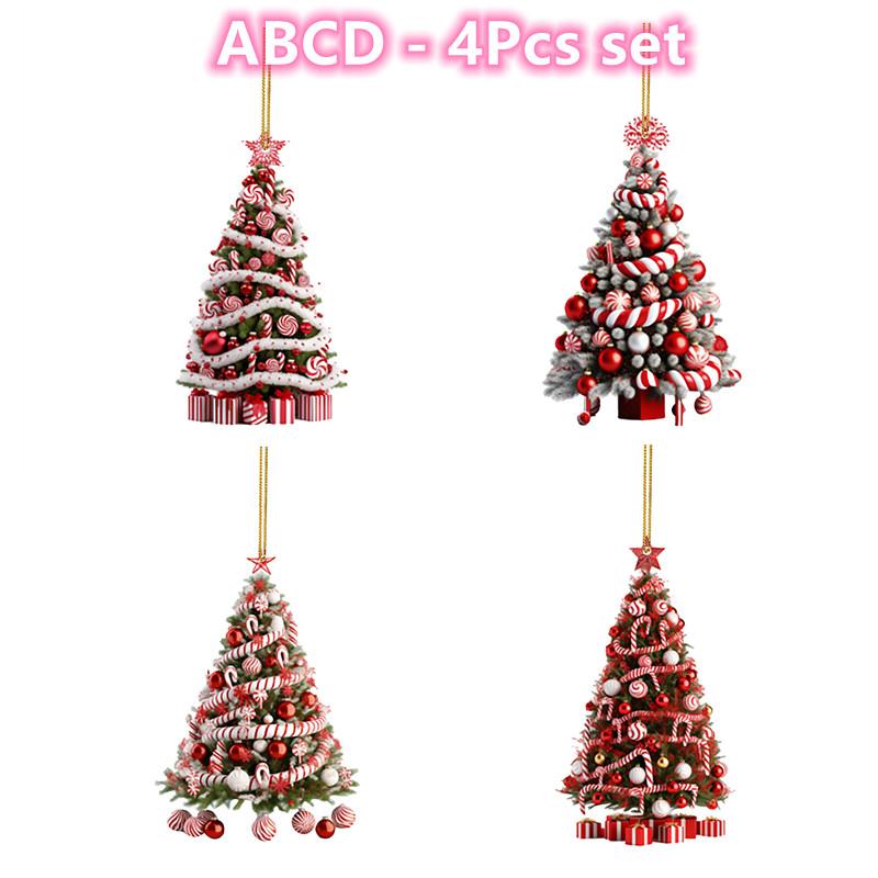 

4 Pcs 2D Reflective Christmas Ornaments - Shatterproof Hanging Decor For Xmas Tree, Home & Party Decorations