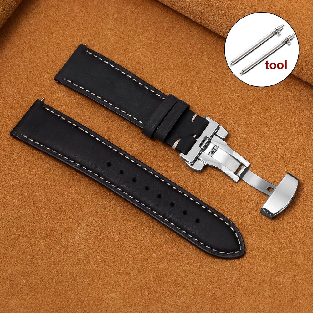 

Cowhide Watch Strap 14mm 16mm 18mm 20mm 22mm 24mm for Rolex for Seiko Quick Release Wrist Band Butterfly Buckle Leather Bracelet 14mm&with Silver Buckle чорний
