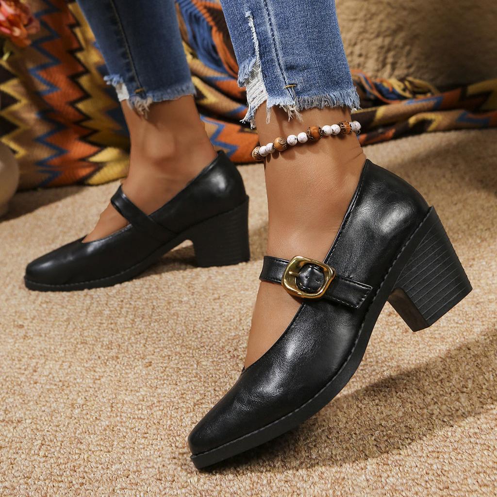 Fashion Comemore Retro High-heeled Women's Shoes Autumn Thick Heel British Style Pointed Head Professional Single Shoes Female Pumps