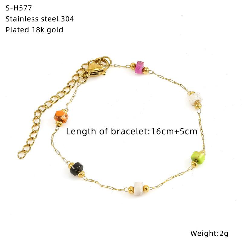 Titanium Steel Glazed Bead Pearl Bracelet, Sweet Crystal Natural Stone Colored Jewelry, High Sense Of Personality