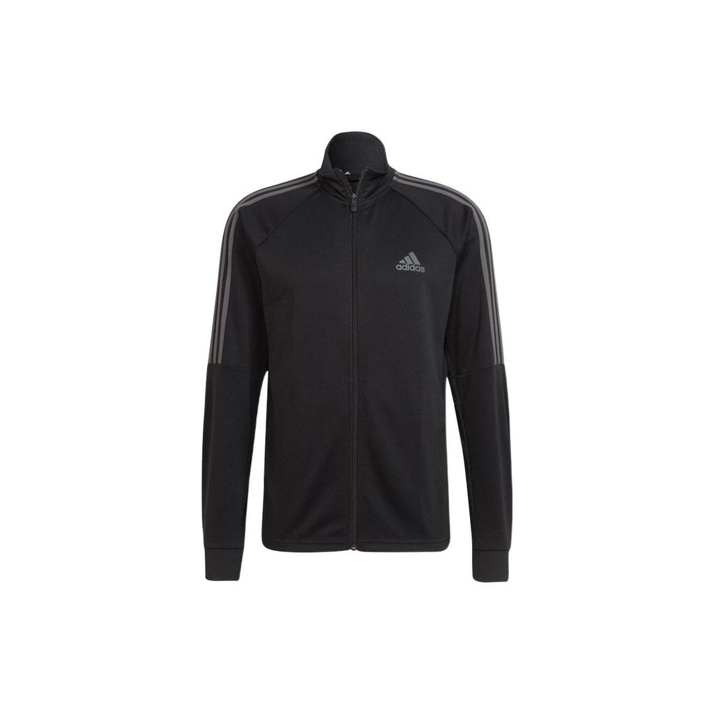 adidas Conjunto de Chaqueta con Cremallera y Estampado de Logo a Rayas y Pantalones Deportivos de Pierna Recta para Hombre Conjunto Negro Gris H28916