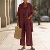 Sommer Neues Gerader Schnitt Einfarbige Reiseurlaub Bequem Freizeit Temperament Dreiteiliges Set Outfit