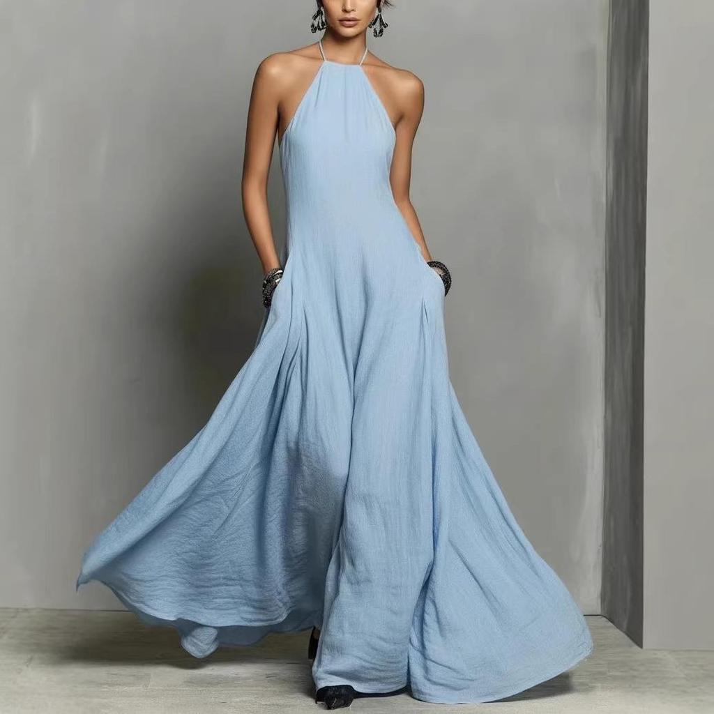 2026 European & American Spring/Summer Cotton Linen Blend Backless Sleeveless Long Dress