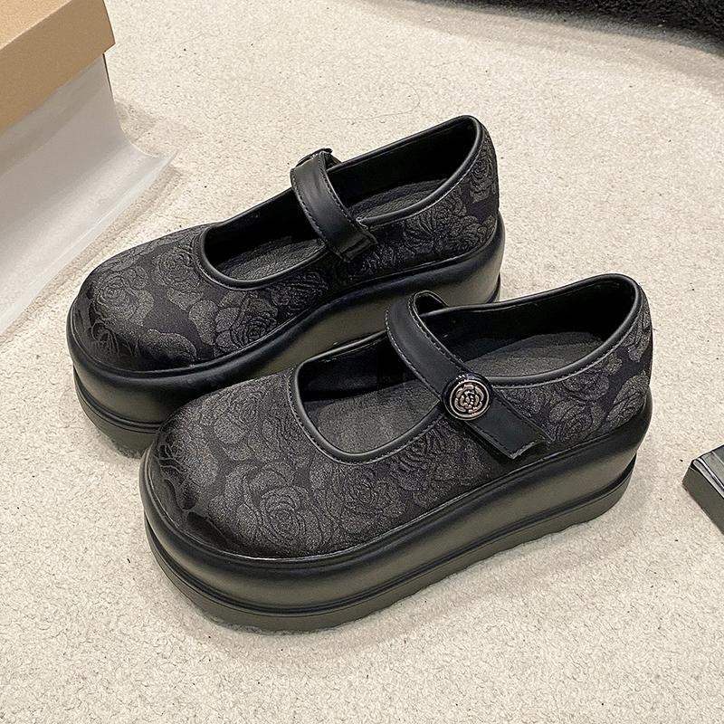 

Роскошные женские туфли Мэри Джейн на платформе с вышивкой и принтом, новинка 2025 года, большая круглая пряжка на ремне, удобная толстая подошва 35 чёрный