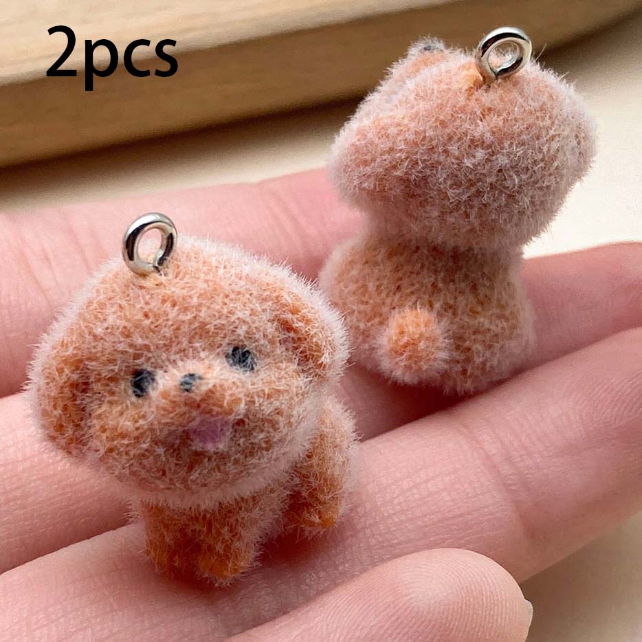 Mix 2/5pcs Resin Flocking Animal Puppy Pendant Accessories, DIY Necklaces, Earrings, Keychains, Jewelry Making Fashion Accessori