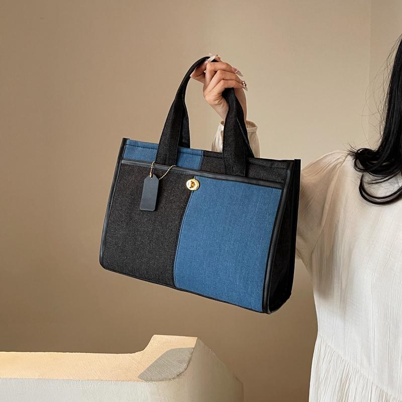 Джинсовая сумка Женская большая сумка с цветными блоками Большая вместительная сумка — фото 15