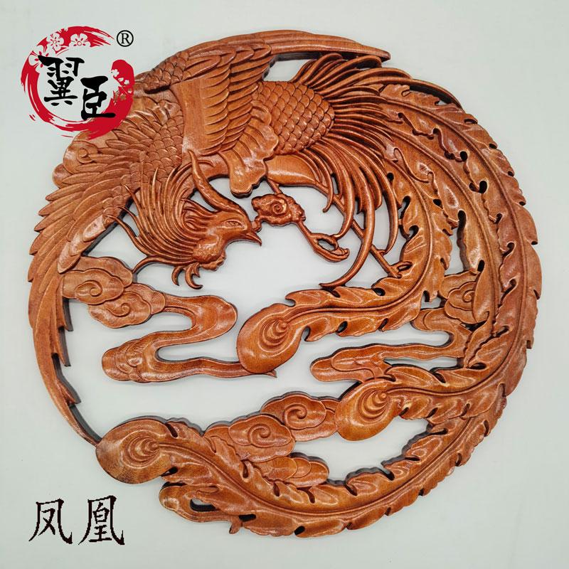 

3D Relief Wood Carving Wall Hanging Round Camphor Wood Living Room Handicrafts Decoration Lucky Pattern 380mm diameter срібний