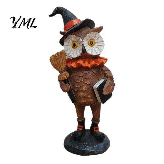Cute Spooky Shelf Sitters Wooden Halloween Resin Figurines, Pumpkin Scarecrow Wizard Owl Black Cat Holiday Fireplace Mantel Decor Statue, Rustic