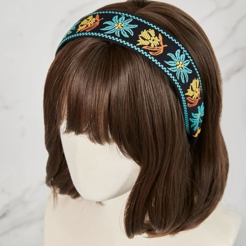 MAIA Flower Jacquard Hairband - Plain Blue