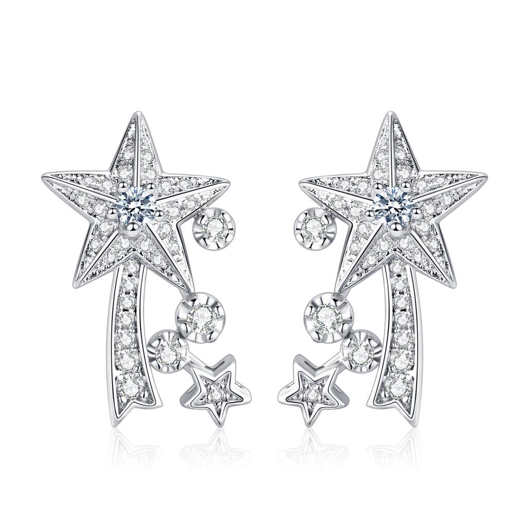 Unique Copper Star Shaped Open Ring With Full Rhinestone Meteor Earrings For Fashion