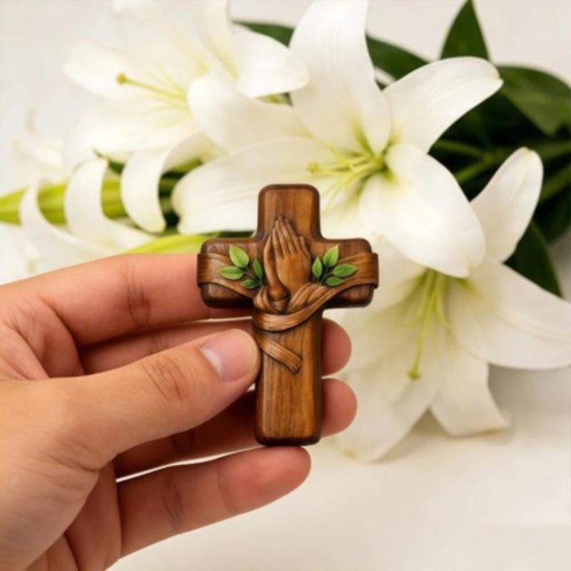Small Pocket Prayer Cross With Card, Portable Wooden Prayer Cross Pocket Card With Bag For Easter Christmas Token, Church Favors