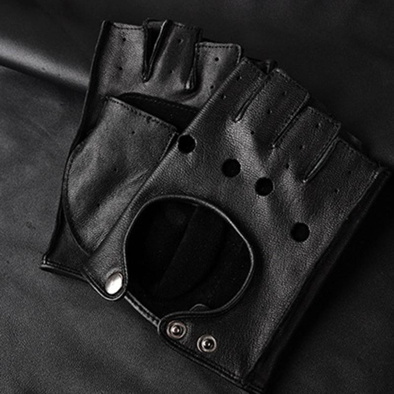 Winter PU Fingerless Gloves for Men Black Half-Finger Gym Workout Fitness Driving Genuine Gloves Ladies Gloves