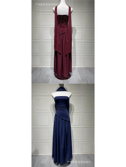 Chique Strapless Effen Kleur Maxi Jurk – Sexy Backless Design met Hoge Split