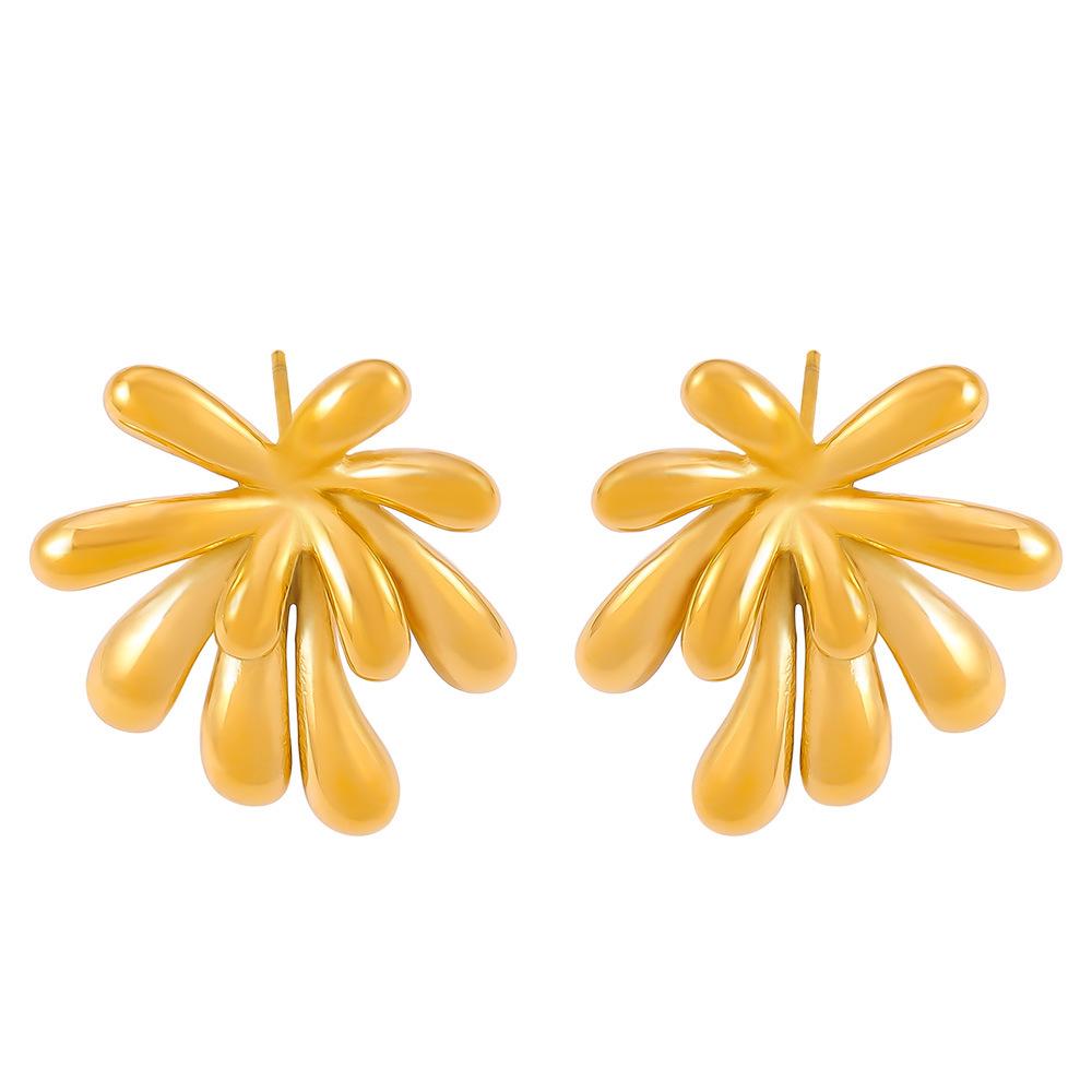 European Chic Firework Stud Earrings 18K Gold-Plated Titanium Steel