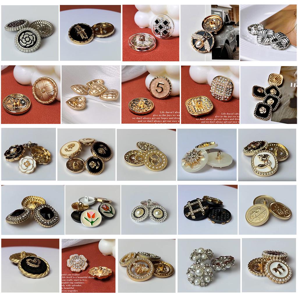 6Pcs High-End Design Round Metal Luxury Brand Sewing Button For Clothing Accessory Handmade Diy Material Decoration Gold Black