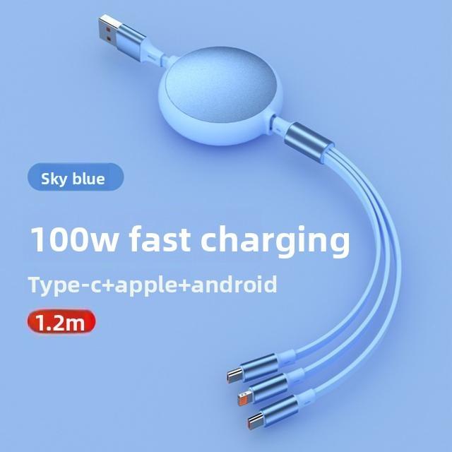 Universal 100w 3in1 Tpe Fast Charging Data Cable For Car And Phone Use