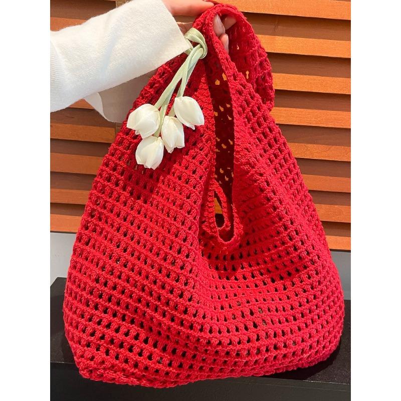 Summer new casual large-capacity cotton thread woven bag hollow straw bag lazy wind shoulder bag beach bag women's bag