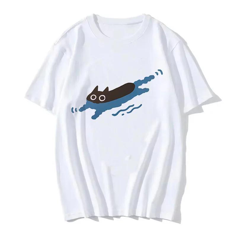 90s Women T Shirt Korean Version Cartoon Cat Group Printed T-Shirt Casual Short Sleeve Couples T-Shirt Funny Cat Streetwear