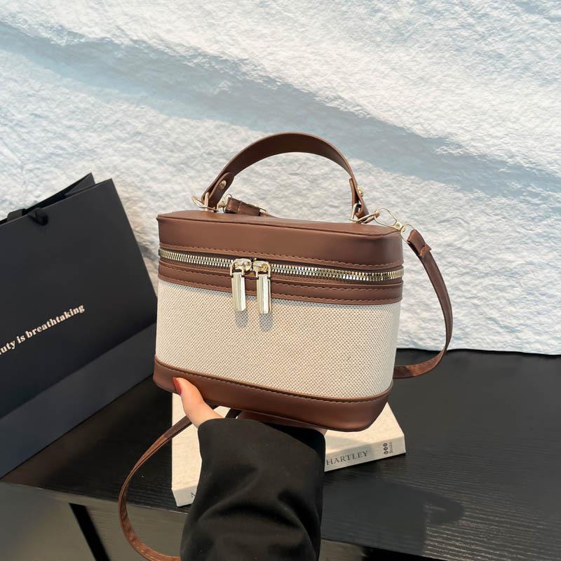 New high-end cylinder bucket bag splicing contrasting color messenger bag women's versatile shoulder bag