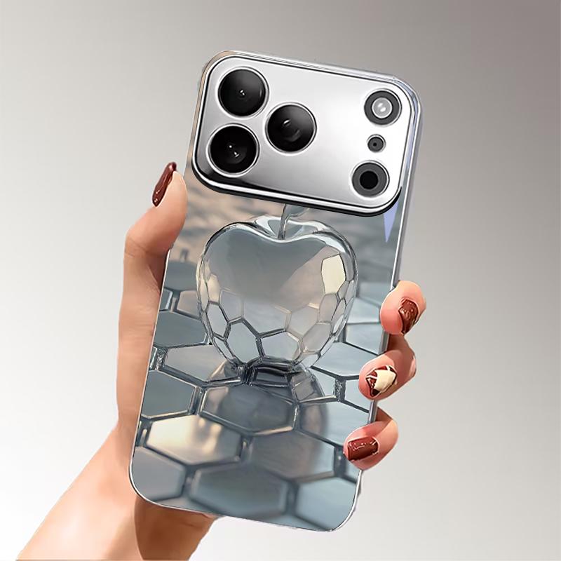 Honeycomb Crystal Fruit Electroplated Silver Phone Case For iPhone 16 17 15 14 13 12 11 Pro Max Plus 16E 17Air XR 7 8 XS Cover