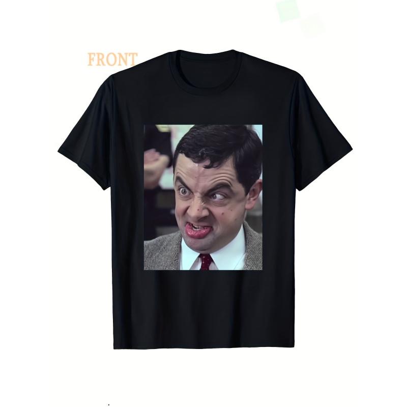 Unisex Grafik-T-Shirt mit dem berühmten Gesicht von Mr. Bohne. Es hat eine normale Passform, einen leichten Rundhalsausschnitt, perfekt für jede Jahreszeit, lässige Streetwear