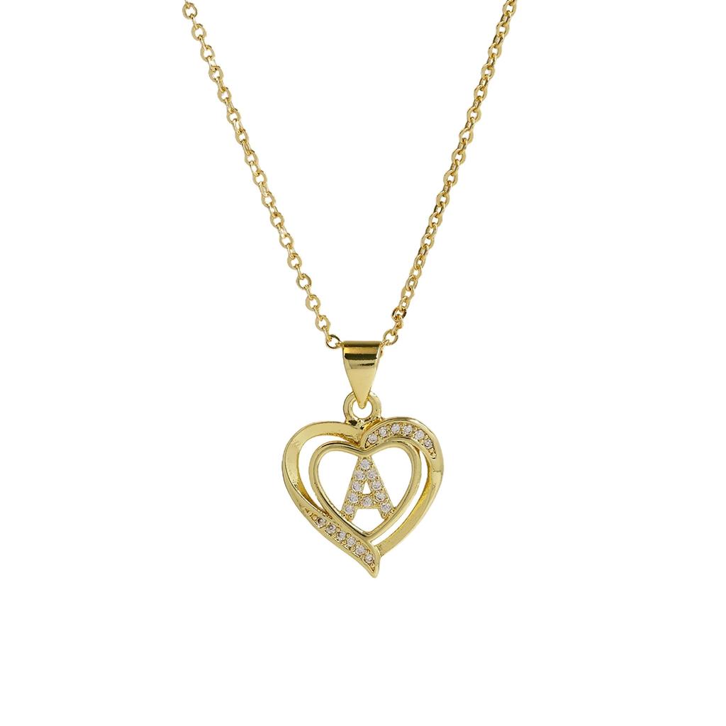 A-Z English Letter Initial Necklace 18K Gold Plated Necklace Micro Setting Zircon Heart Necklace for Women