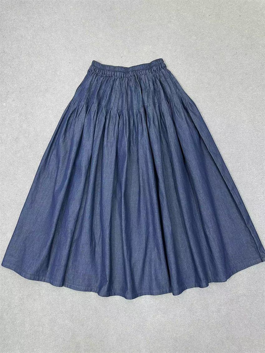 

Литературный Мори заложенная складками юбка большого объема с завышенной талией, универсальная и тонкая, на эластичной талии с кулиской, женская джинсовая юбка-зонт из мягкого денима average size