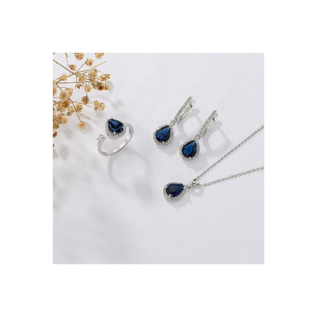 925 Sterling Silver Sapphire Zircon Stone Drop Motif Design Set