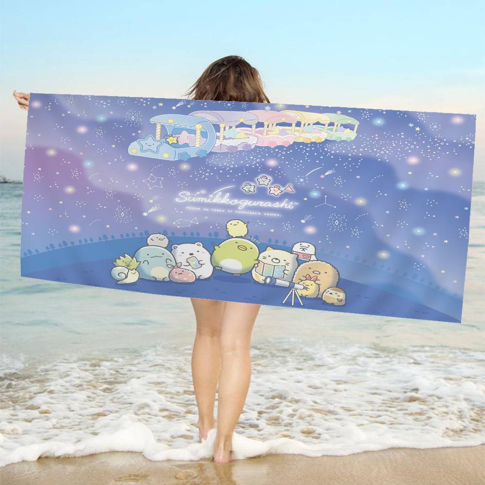 Cartoon Pink Sumikko Gurashi Microfiber Blanket Quick Drying Beach Towels Oversized Printing Super Absorbent Pool Towel Blanket