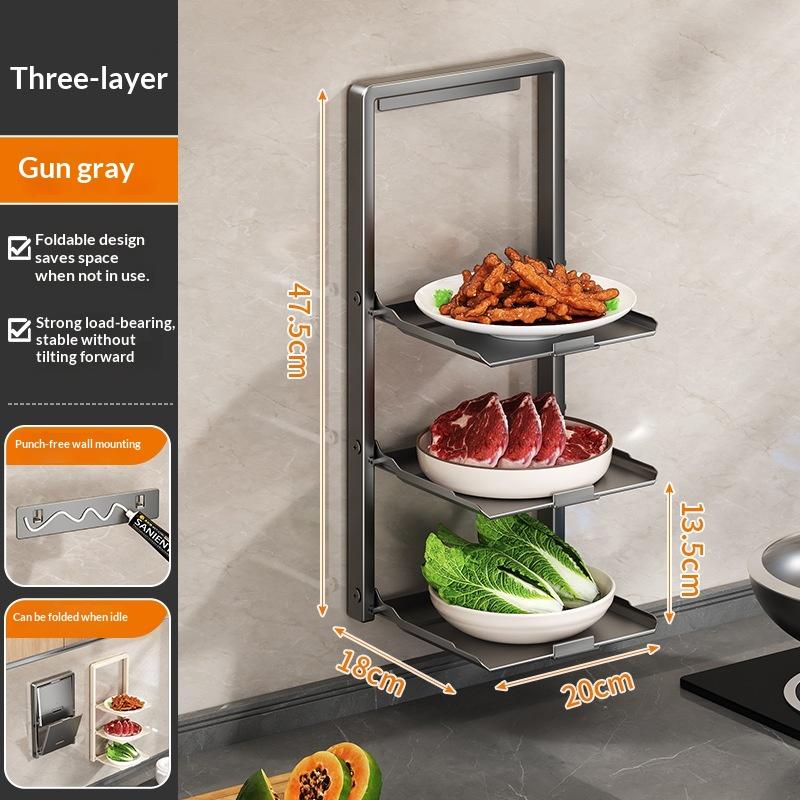 Kitchen Storage Rack - Multi-Functional 2/3 Tiered Wonder Rack With Serving Tray - No Drilling Required Foldable