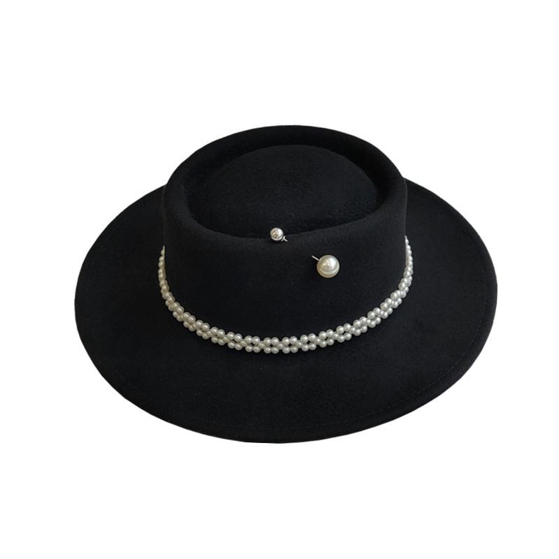 Xiaohongshu Blogger Recommends Pearl Pin Wool Hat Female British Fashion Versatile Personality Wool Felt Top Hat